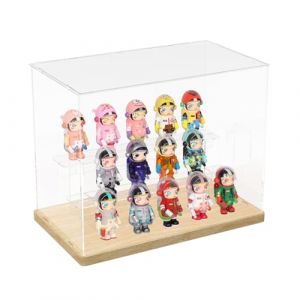 Nynelly 3 Niveaux Vitrine en Acrylique Transparent , Funko Pop Boîte de Présentation, Vitrine Anti-Poussière pour Figurines d'action, Jouets de Collection, Noyer, 12.4" L x 7.1" W x 10" H (Nynel, neuf)