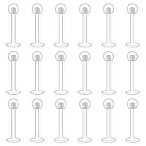 Mayhoop 18 Pcs Piercing de L&egrave;vre Oreille 16G Acrylique Flexible Clair Piercing Anneau de L&egrave;vre Retainers Studs de Tragus Cartilage Helix Daith Femme Homme Bijoux de Corps Barre 8mm (Mayhoop, neuf)