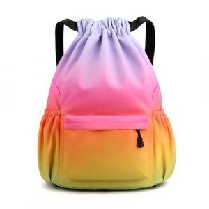 YYKSYDPT Sac de Sport à Cordon, Sac à Dos à Cordon pour Femme Homme, Sac de Gym avec Poche Zippée, Sac de Rangement pour Sport Voyage Yoga (Arc-en-ciel, S) (Yikeshu2022, neuf)