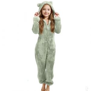 Combinaison Pyjama Enfant Fille Garçon 3-12 Ans Douce Pyjama Combinaison Surpyjama pour Enfants Grenouillère Hiver Chaude Doublée Polaire avec Capuche Oreilles de Chat Déguisement (GN3, 9-10 Years) (Beythetly, neuf)