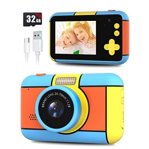 BaFuland Appareil Photo Enfants, 2.4 Pouces Enfant Appareil Photo Numérique, HD 1080P Caméra Enfant Rechargeable Caméscope, Cadeau Jouet Filles Garçons de 3 à 10 Ans, 32G SD Carte(Multicolore) (BaFuland-EU, neuf)