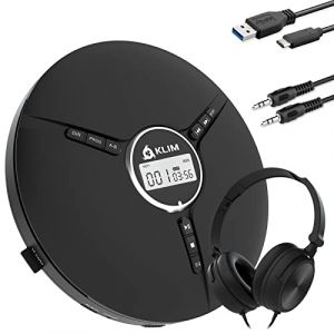 KLIM Discman avec Casque &ndash; Lecteur CD Portable avec Casque Audio - Batterie Int&eacute;gr&eacute;e - Nouveaut&eacute; - Baladeur Lecteur CD pour Voiture, Mini Walkman CD, Compatible avec CD-R, CD-RW et MP3 - Noir (KLIM Technologies France, neuf)