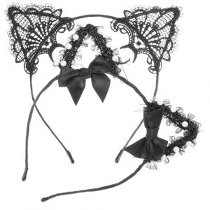 CALLARON 2pi&egrave;ces Oreilles De Chat Serre-t&ecirc;te Dentelle Bandeau Oreilles Chat Pour Adulte Accessoire D&eacute;guisement Halloween (Raindrops On Roof, neuf)