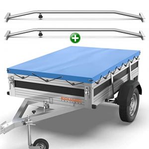 Tarpofix&reg; B&acirc;che pour remorque Plate 266 x 160 x 10 cm + 2X Arceau de b&acirc;che (r&eacute;glable 140-210 cm) - Bache remorque PVC - B&acirc;che de Couverture pour diverses remorques de Voitures de 750kg & 1000kg (CD_Commerce, neuf)