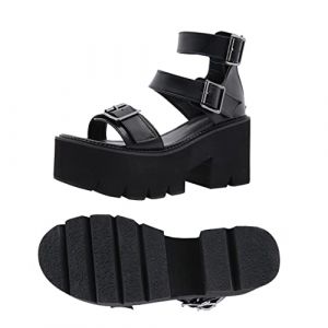 GRIRIW 1 Paire Sandales à Plateforme Chaussures à Gros Talons Sandales Gladiateur Pour Chaussures Féminines Élégantes Été Semelle : Caoutchouc Gothique Chaussures Romaines Aux Femmes (Sen M, neuf)