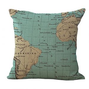 Hengjiang Housse de Coussin en Lin et Coton Style Vintage M&eacute;diterran&eacute;en Motif Carte du Monde (hengjiang_1, neuf)