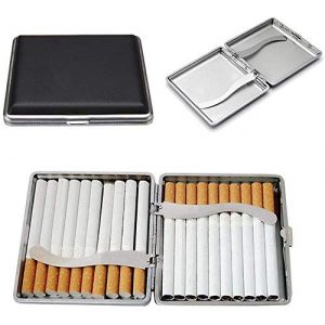 &Eacute;tui &agrave; cigarettes en cuir noir, cadre en m&eacute;tal pour cigarette de 20 pi&egrave;ces 84 mm (longfang, neuf)