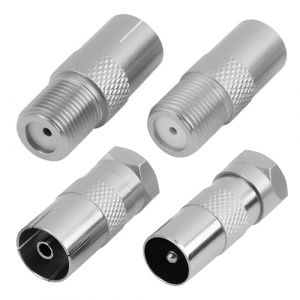 Anrbb Adaptateur d'Antenne TV F M&acirc;le vers Femelle, Connecteur Coaxial RF Compatible avec C&acirc;ble Satellite, R&eacute;partiteur Antenne TV TNT, Prise Murale, Raccord Coaxial, Kit 4 Pi&egrave;ces, Argent (QianGeShengXin, neuf)