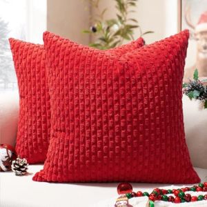 Softalker Housse de Coussin 45x45 cm Rouge Profond en Velours C&ocirc;tel&eacute; Lot de 2 &ndash; Coussin Boh&egrave;me Romantique et &Eacute;l&eacute;gant pour No&euml;l, Saint-Valentin, Canap&eacute;, Salon, Chambre, Ambiance Chaleureuse (WN A6, neuf)