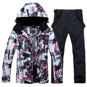 HOTIAN Combinaison de ski pour homme - Veste et pantalon - Ensemble d'hiver chaud pour la neige, le ski, la randonn&eacute;e, l'escalade, le snowboard isol&eacute;, 1 rouge/blanc + noir, M (HOTIAN-EU, neuf)
