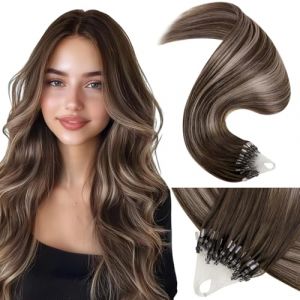 LaaVoo Extension Cheveux Naturel à Froid Balayage Marron Fonce 45cm Extension Cheveux a Froid 1g Balayage Marron Foncé A Blonde Cendré Extension de Locks Cheveux Naturel 50g #4/18/4 (Laavoo, neuf)