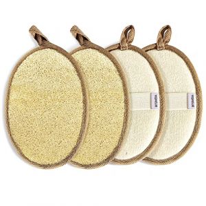 YIQINGJIE &Eacute;ponge naturelle de luffa exfoliante pour le corps (paquet de 4), douce et facile &agrave; faire mousser, faite d'&eacute;ponges de luffa en fibres v&eacute;g&eacute;tales naturelles, pour hommes et femmes, Brown (Natural clean, neuf)