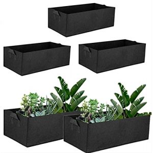 5 Pack Rectangular Garden Grow Sac Sacs De Planteur en Feutre Carré Plantation Pots en Tissu avec Poignées Extérieur Jardin Intérieur Pot De Croissance pour Fleurs Légumes Tomates Pommes De Terre (JJ ECOM, neuf)