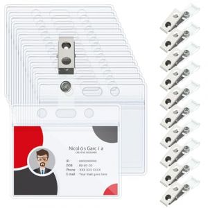 Uniclife 50 pièces Clips de Badge en métal, avec des sangles en PVC transparent avec Horizontal Porte Badge et sangle snap Heavy-Duty ID Strap badge Nom Clips en métal Porte-carte ID Clips Adaptateur (Dinglang, neuf)