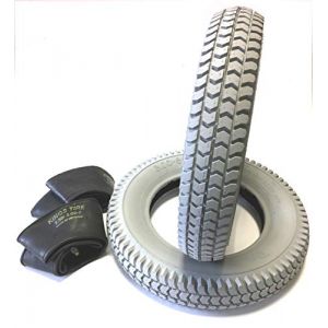 Lot de 2 pneus pour fauteuil roulant 3.00-8 - Gris + 2 chambres à air - Valve coudée - Pneu solide - Construction stable 4 PR - Pneus de fauteuil roulant pour scooter électrique, scooter, fauteuil (Reha- und Freizeitprodukte, neuf)
