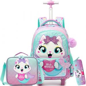 HTgroce Cartable &agrave; Roulette Fille Sac &agrave; Dos Cartable Fille Primaire cm1,cp,ce1 (Lldaily EUR, neuf)