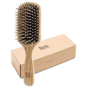 TEK - Brosse Rectangulaire Grande à Picots Courts en Bois de Frêne, Fabriqué à la Main en Italie, pour Cheveux Mi-longs, Longs et Lisses - 22 x 6.5 cm natural (STEXFIT, neuf)