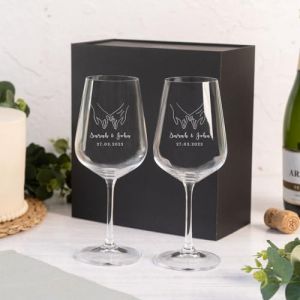 Wanapix | Pack 2 Verres à Vin Personnalisés | Boîte Cadeau Incluse | Verre à Vin en cristal gravés | Pack de Verres Vin en cristal Bohème personnalisables | Hands (Wanapix, neuf)