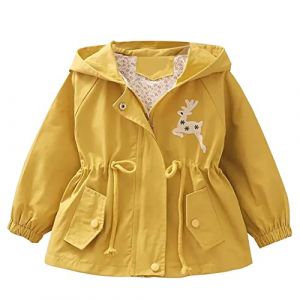 Amur Leopard Manteau Enfant Fille Veste Brod&eacute;e &agrave; Capuche Blouson Coupe-vent avec Cordon de Serrage Trench-coat pour Printemps Automne, Jaune, 130/6-7 Ans (GMIAO-EU, neuf)