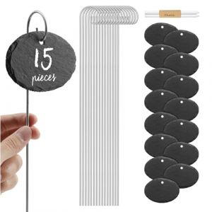 Navaris 15 &eacute;tiquettes potager ardoise - Marque-plante ovale longue tige de 40 cm - &Eacute;tiquette 10 x 7 cm jardin balcon plantes l&eacute;gumes fleurs (SX-Commerce, neuf)