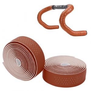 Tissting 2 Pièces Bande de Guidon en Cuir 200 x 3 cm 3mm épaisseurs PU EVA, Brun Auto-Collante Poignée de Vélo Sangle Arrière Adhésive pour Vélo de Route (Tomoerd, neuf)