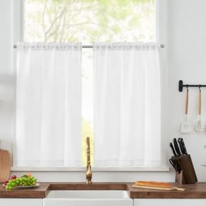 Rideaux, Sheer Linen Texturé Rideau Chambre, Rideau Semi Transparent Voilage Tringle, Rideaux Sheer Lin Texturé White Rideaux pour Petites Fenêtres, Cuisine, Salon, Maison de Campagne, 65 x 60 cm (HYKJ-SHOP, neuf)