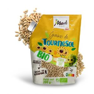 Graines de Tournesol Bio D&eacute;cortiqu&eacute;es &ndash; 200g &ndash; Riche en Vitamine E et Prot&eacute;ines &ndash; Sachet Recyclable Refermable &ndash; FR-Bio-01 &ndash; Conditionn&eacute; en France (ECOLOGISTIQUE BOURGOGNE, neuf)