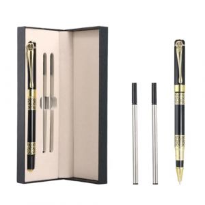 0.5mm Ensemble de Stylos à Bille en Métal, Stylo à Pointe Fine à Encre Noire, Stylos à Bille Roulante d'affaires, Stylo Rollerball de Luxe avec 2 Mines Encre Noire pour Domicile École Affaires Cadeaux (allowreve, neuf)