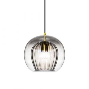 S-Cevada Superbe Lampe Suspension à Boule en Verre Double Couche Finition Laiton Design Rétro E27 Lampe Plafonnier Globe pour Chambre Salle à Manger Loft Bar Éclairage Intérieur (Gris, 20cm) (Lizhisongshop, neuf)