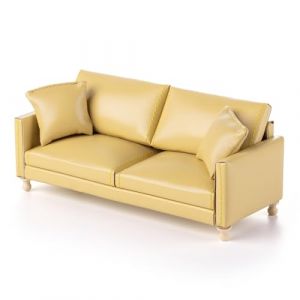 Minamzee 1:12 Maison De Poupée - Canapé en Cuir Miniature Moderne Double avec Coussins, Accessoire De Meuble De Luxe pour Chambre à Coucher, Salon de Poupé(Jaune) (Minamzee, neuf)