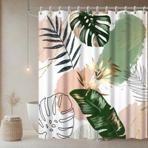 Uiiooazy Rideau Douche Anti Moisissure, Rideau de Douche 200x180cm Rosa Boheme Tropicale Foglie di Palmier Vert Jungle Rideaux de Baignoire Tissu Lavable Imperm&eacute;able Rideaux de Bain avec 12 Crochets (dongguibinjingpinxiaodianpu, neuf)