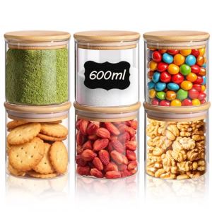 Comsaf Bocal en Verre Avec Couvercle, Pot en Verre Avec Couvercle, 600 ml, Lot de 6 Pi&egrave;ces, Convient Pour Chips, Haricots Rouges, Bonbons Fourr&eacute;s (Mucihome-europe, neuf)
