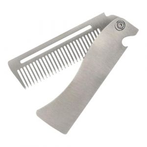 Taschenbartkamm, klapper Kamm - Edelstahl tragbares Haar Kamm, Taschenhaarb&uuml;rste f&uuml;r M&auml;nner f&uuml;r Bartpflege, Haarstyling und Schnurrbartpflege (Yiwrone, neuf)