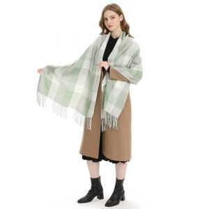 Miss Lulu Echarpes Femme Hiver Chaud en Carreaux Doux Foulard Ch&acirc;le &eacute;charpe &eacute;pais Pull Ch&acirc;le Mode &eacute;charpe Longue Grand Unisexe Tartan Poncho Vintage Multicolore (Vert Clair) (Halterner Technologie GmbH, neuf)