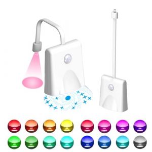 Lampe LED Toilette, WC Lumière Veilleuse avec Détecteur de Mouvement et Étanche 16 Couleurs, USB Rechargeable Toilettes Lampe De Siège avec Lampe Projecteur, Éclairage de Nuit pour Salle de Bain (chivalral, neuf)
