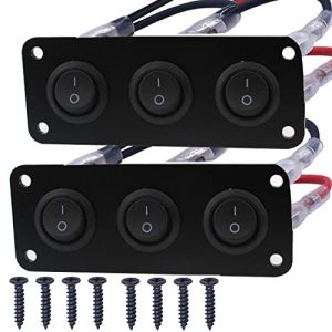 RUNCCI-YUN 2Pcs 12V-24V interrupteur a bascule,Panneau de commutation de voiture,3 Gangs, rond Panneau de commutation 12V pour Voiture, Camion, Voitures de Course, Marine (RUNCCI-YUN, neuf)