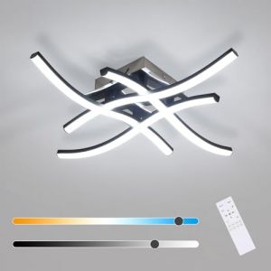 Plafonnier LED Dimmable avec Télécommande, Lampe de Plafond LED Moderne Luminaire Plafonnier Design Ondulé avec 4 Tubes de Lumière pour Salon, Chambre, Cuisine, Noir (HO2GOCO, neuf)