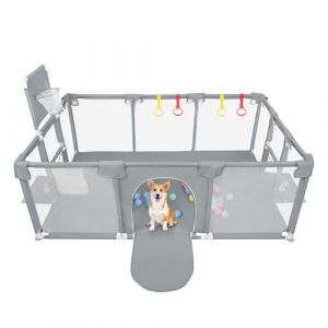 Parc pour Chiots Ou Petits Chiens, Clôture Solide en Tissu épais Et Filet en Nylon Haute Résistance,Parc à Chiots avec Porte, Lavable en Machine, Intérieur/extérieur,180 x 120 x 66 cm - Gris foncé (Hechheu, neuf)