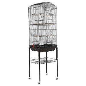 YJIIJY Voli&egrave;re pour Oiseaux Cage sur roulettes, Grande Voli&egrave;re Cage Oiseaux, pour Perruche Calopsittes Ins&eacute;parables Mandarins Canaris, 46 x 35,3 x 150,6 cm, Schwarz (XUASHW, neuf)