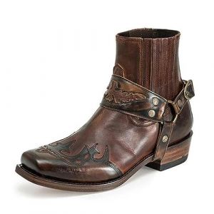 Bottines Western pour Hommes Boucle Sangle Bottes R&eacute;tro Cuir Bout Carr&eacute; Cowboy Bottes Courtes Cowboy Moto Bottes,Dark Brown,46 (anyanghehuijianzhulaowu, neuf)