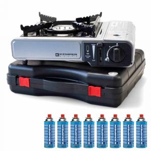 KEMPER - Réchaud à gaz Nomade + 8 Cartouches de gaz Détendeur de Pression Double système de sécurité. Puissance réglable (altigasi2016, neuf)