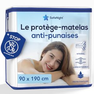 Housse de Matelas Anti punaises de lit - 90x190cm - Al&egrave;se int&eacute;grale imperm&eacute;able - Prot&egrave;ge Matelas Efficace Contre nuisibles et acariens - Surface en Coton Doux - Epaisseur Extensible 17 &agrave; 23cm (My Cozy Interior, neuf)