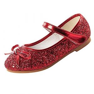 YUKQEYLE Chaussure Princesse Fille Paillettes Enfants Ballerines Mary Jane Scintillantes Chaussures Plates Princesse Fête Noël D'école(33 EU-Rouge) (YUQINGHONG, neuf)
