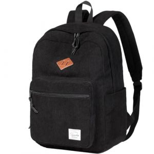 VASCHY Sac &agrave; Dos Homme, Vintage Sac a Dos Femme en Velours C&ocirc;tel&eacute; &Eacute;l&eacute;gant 15,6 Pouces Cartable Fille Gar&ccedil;on College pour Ado Voyage Lycee Travail, Noir (Vaschy, neuf)