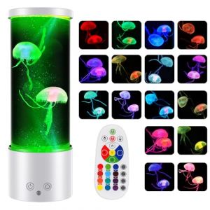 Soarling Lampe méduse, Lampe Meduse avec 17 couleurs RVB Changeantes et 4 Modes de couleurs, Relaxante Lampes Lumineuse aquarium avec Télécommande pour Noël Salon,Bureau, blanc (TKZY, neuf)