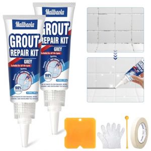 Kit de Réparation de Joint Salle de Bain, Peinture Carrelage Salle de Bain, Joint Carrelage Salle de Bain pour Douche, Cuisine et Sol, Kit Reparation Carrelage à Séchage Rapide, Joint Carrelage Gris (Mallbaola, neuf)