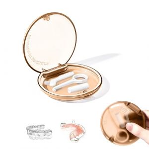 Eupneicu Boîte À Bretelles, Boîte De Rangement Prothèses, Boite A Dentier, Boite Goutiere Dent Portable, Etui Pour Dentaires Facile À Nettoyer [Abricot] (NANFANGShop, neuf)