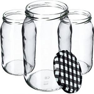 KADAX Lot de 24 bocaux de conservation en verre pour couvercle à visser - 900 ml - Utilisable comme pot à confiture - Bocaux de conservation - Noir à carreaux, K5198 (KADAX, neuf)