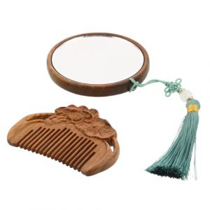 COLLBATH Miroir &agrave; Main Bois avec Peigne Sculpt&eacute; Miroir de Poche pour Voyages et Maquillage Ensemble et Peigne (JianLui, neuf)