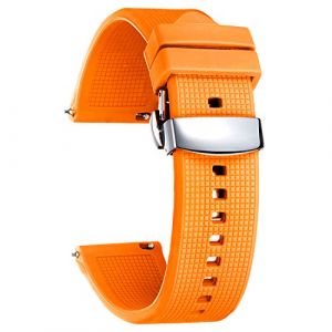BINLUN Bracelet de Montre en Silicone &agrave; D&eacute;gagement Rapide 18mm 19mm 20mm 21mm 22mm 24mm Remplacement Bracelets pour Montres en Caoutchouc avec Boucle D&eacute;ployante pour Homme et Femme (Orange, 22mm) (Jian Xing EU, neuf)